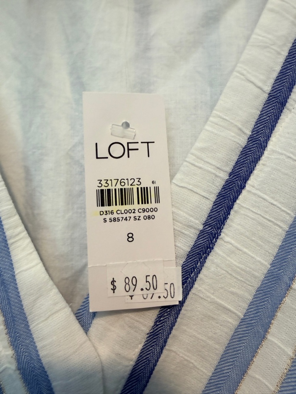 LOFT White and Blue Striped V-Neck Button-Front Midi Dress - Picture 4 of 8